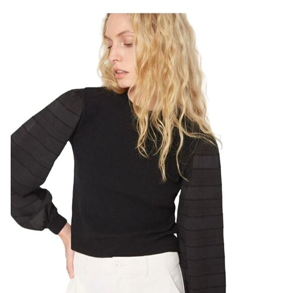 Club Monaco Black Woven Sleeve Crewneck Top Size XS - Picture 4 of 9